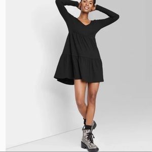 Target/wild fable🖤 size 2X V-neck thermal knit tiered black dress